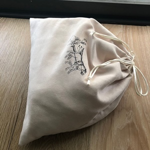 Custom Logo Printed Beige Suede Drawstring Pouch Suede Drawstring Packaging <b>Bag</b> - Product Image 6