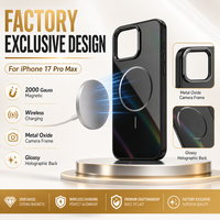 Coque de téléphone magnétique de luxe personnalisée en usine avec cadre d'appareil photo PC 2000 Gauss pour 17 Pro Max, dos holographique brillant, compatible sans fil