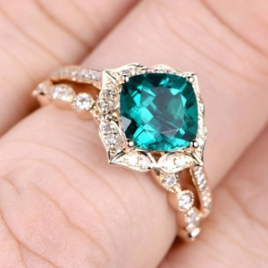 Anillo de Compromiso de Plata de Ley 925 al por Mayor, Chapado en Oro Rosa, con Piedra de Nacimiento, Corte Esmeralda, para Mujer, Conjunto de Anillos de Esmeralda - Product Image 3