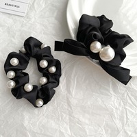 Haut de gamme français noir perle cheveux cravates pour dames élégant tissu cheveux chouchous filles cheveux cravates bandeaux en gros