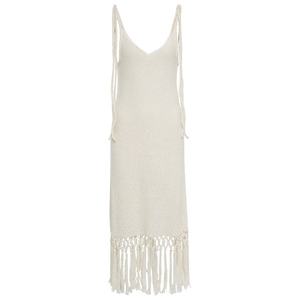 Blanco con flecos de algodón hasta la rodilla vestido personalizado moda señora elegante verano niñas Casual vestidos de mujer Vestidos de punto - Product Image 5