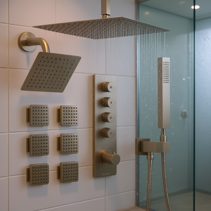 Système de douche thermostatique Vevor 16 pouces avec jet de pluie, kit de garniture en laiton avec 6 jets latéraux, montage mural, design contemporain - Product Image 2