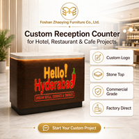 Comptoir de réception personnalisé avec dessus en pierre, structure en contreplaqué mélaminé, mobilier de réception pour hôtel, restaurant, café, bar, fabrication OEM ODM, directement de l'usine