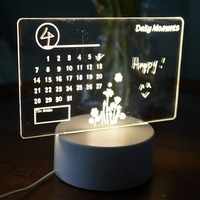 Veilleuse LED rectangulaire personnalisée pour le bricolage Tableau d'affichage USB Vierge Acrylique Écriture sur socle en bois effaçable à sec pour le salon