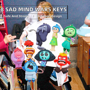 Lot de 9 porte-clés en PVC de dessin animé avec <span class=keywords><strong>des</strong></span> émotions tristes sur le thème de la <span class=keywords><strong>guerre</strong></span> mentale pour la rentrée scolaire - Product Image 2