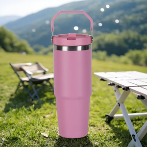 Insulated 30oz Travel Mug <b>with</b> Handle Flip <b>Straw</b> 304 Stainless Steel Vacuum Coffee Cup for Car Home Office Leakproof Portable Dr - Product Image 5