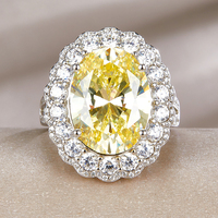Bague de luxe en zircone cubique jaune bijoux de fête bague en pierre en argent sterling 925