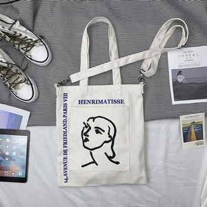 Custom Printed Logo Women <strong>Uni</strong> Color Aesthetic Calico Cotton Canvas Tote Packaging <strong>Bag</strong> With Outside Pocket Wholesale - Product Image 2