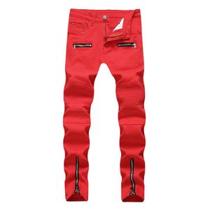 New Skinny <b>Biker</b> <b>Jeans</b> <b>Men</b> Motorcycle Stretch Cargo Denim <b>Jeans</b> With Zippers Pleated Slim <b>Jean</b> <b>Men's</b> Plus Size Pants - Product Image 3