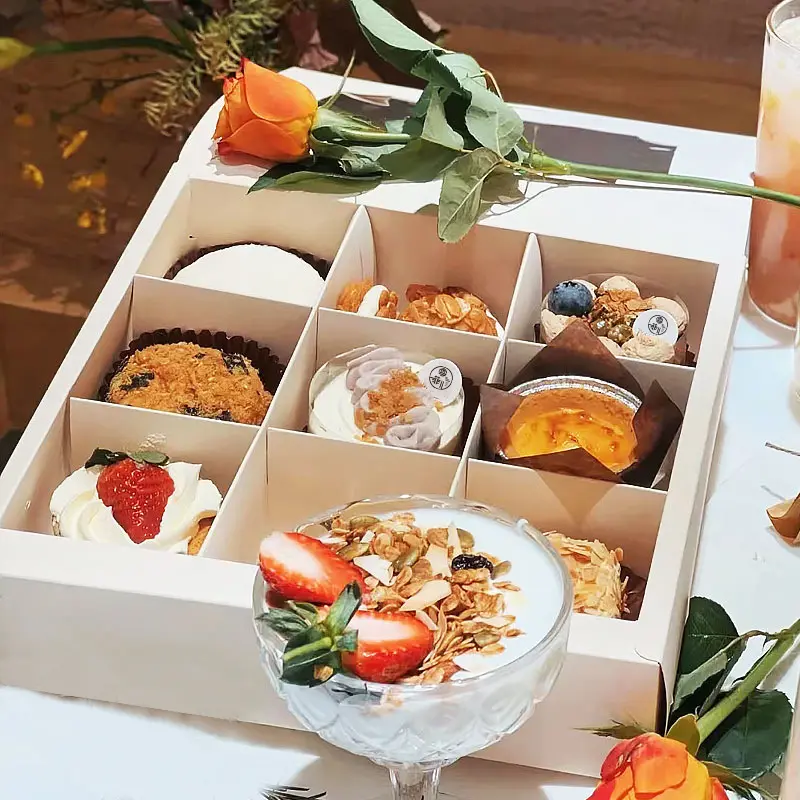 Groothandel Custom Bakkerij Gebak Taartdozen Met Raam Muffin Cake Box Negen Raster Dessertdozen