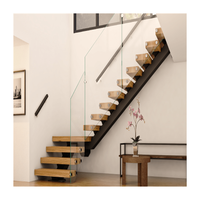 Prima Design d'escaliers droits d'intérieur Rampe en acier mono personnalisée Escalier flottant Escalier moderne en bois à vendre