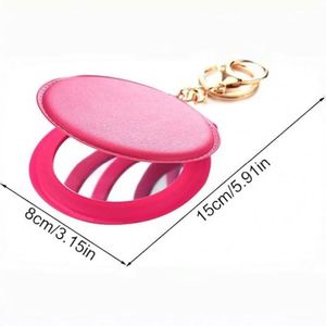 Custom Logo 3.15In Portable Double-Sided Folding Pocket Compact Makeup <b>Mirror</b> With Keychain Leather Travel and Touch-Ups - Product Image 2