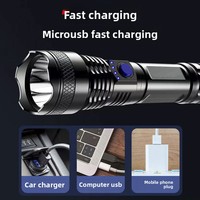 Lampe torche LED OEM rechargeable USB-C 18650 200M ABS, torche portative super lumineuse pour le camping, la pêche, les activités de plein air, logo personnalisé