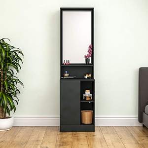 Coiffeuse Miroir Étagères Chambre à coucher Maquillage Vanity Debout Cosmétiques Rangement Bureau Commode Meuble Noir - Product Image 2