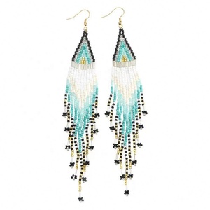 Boucles d'oreilles à pampilles en perles de riz tissées à la main, style ethnique d'Asie occidentale, design de niche européen américain, personnalisées et fraîches - Product Image 3