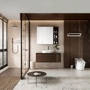 Элегантные минималистичные черные тумбы для ванной с двойным зеркалом Ospana, готовые к отправке, распродажа Lowes - Product Image 6