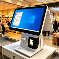Ordinateur de bureau tout-en-un 15,6 pouces avec double écran tactile, imprimante, lecteur QR et lecteur de cartes pour kiosque de paiement en magasin de détail