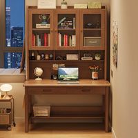 Escritorio de Oficina de Madera Maciza, Escritorio para Computadora o Escritorio de Estudio con Estantería para el Dormitorio o Apartamento