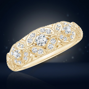 Anillo de compromiso y boda de lujo con diamante de laboratorio de corte floral vintage y milgrain, en oro de 10K, 14K, 18K y plata de ley 925, 935 - Product Image 1