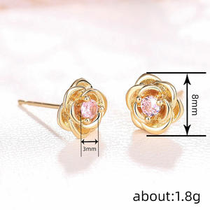 Boucles d'oreilles en diamant argenté E4284, taille ronde brillante, couleur G, diamant naturel, pour femme, romantiques, à porter au quotidien, or rose - Product Image 6