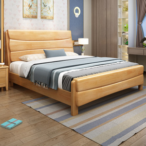 Lit double en bois massif 1,5m 1,8m avec rangement, lit de mariage pour chambre principale, meubles en bois d'hévéa, entièrement en bois massif - Product Image 4