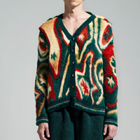Cardigan tricoté à la mode avec logo personnalisé OEM hiver pull en laine mohair pour hommes pull ample vintage unisexe avec broderie jacquard