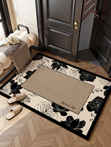 <span class=keywords><strong>Tapis</strong></span> d'entrée intérieur <span class=keywords><strong>antidérapant</strong></span> et lavable, motif floral vintage Dornier, noir et beige, pour la maison, commande en gros, fournisseur de détail - Product Image 4