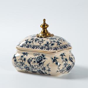 China Manufacturer Home Decorative Luxury Hand Blue White <strong>Porcelain</strong> Fruit Bowl Table Ceramic Candy <strong>Box</strong> - Product Image 1
