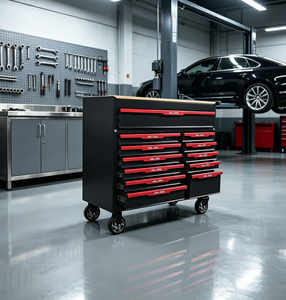 Chariot à outils robuste à 12 tiroirs avec dessus en bois, armoire à outils roulante pour <span class=keywords><strong>garage</strong></span> et atelier - Product Image 6