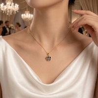 Kalung Liontin Bunga Camellia Baja Tahan Karat Warna Emas Kristal CZ Rantai Kabel Perhiasan Wanita Minimalis Elegan