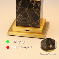 Lampe de table moderne sans fil rechargeable de luxe, base carrée en marbre naturel, abat-jour en tissu, variateur tactile, décoration pour hôtel et maison