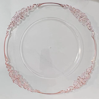 Nouvelle arrivée 2024, assiette en plastique transparente de style européen avec bord rose, assiette de service pour banquet de mariage