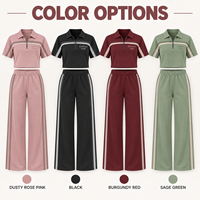 Ensemble deux pièces extensible en maille pour femme, pantalon large en polyester et élasthanne, tissu doux pour les sorties quotidiennes