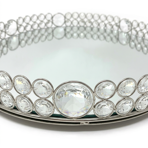 Luxury Round <b>Mirrored</b> Glass Vanity Tray <b>Crystal</b> Beaded Metal Decorative Tray Floral Cosmetic Organizer Jewelry Display - Product Image 1