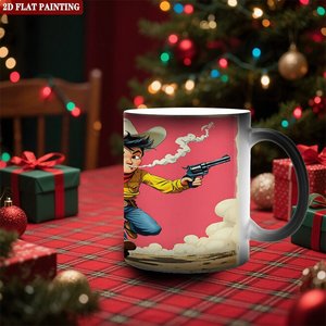 Mug en céramique noire givrée de 11 oz, changeant de couleur à la chaleur, avec un design artistique sur le thème du cowboy western - Product Image 2