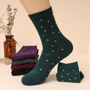 Women Breathable Mid-Calf Socks Polka Dot Plants And Flowers Design For Middle Aged Autumn Winter Casual Wear - Product Image 1