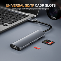 Hub USB C 8-in-1 dengan HDTV 4K30Hz PD 100W USB 3.0 Pembaca Kartu SD TF Adaptor Multiport Tipe C untuk Laptop MacBook PC