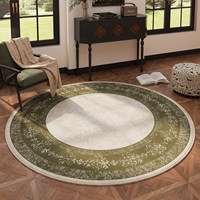 Tapis rond vintage français vert à bordure florale, antidérapant et lavable, pour salon, chambre, bureau ou sous un fauteuil.