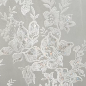 تصاميم تطريز الزهور مع خرز ثقيل، قماش دانتيل 100% بوليستر مع خرز وترتر فاخر لفساتين زفاف الفتيات - Product Image 2