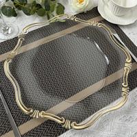Assiette de Présentation Transparente en Plastique 13 Pouces avec Bord Doré et Motif Floral – Réutilisable pour Mariages et Réceptions