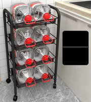 Étagère de rangement pliable en métal noir peu encombrante avec roulettes, organisateur de cuisine pliable pour le rangement des assiettes et des bols