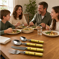 Ensemble de couverts en acier inoxydable 430, manche en bambou et plastique, couverts polis miroir, cuillère, fourchette, couteau, réutilisables, pour la maison et les restaurants