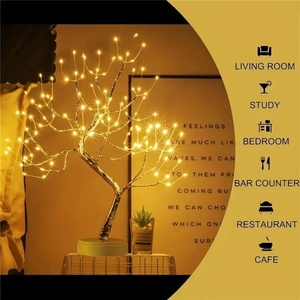 Lumières <span class=keywords><strong>de</strong></span> Noël en résine à LED, fonctionnant sur piles, avec contrôle par bouton, branches argentées, feuilles dorées perlées, étoiles, lumières décoratives <span class=keywords><strong>de</strong></span> table - Product Image 3