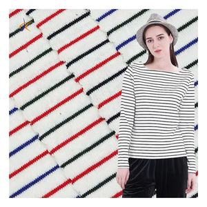 Wholesale blue white stripe cotton hosiery fabric 100% cotton knitted ribbe yarn-dyed red black striped fabric for t-shirt