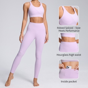 Conjuntos Deportivos <span class=keywords><strong>para</strong></span> Mujer, Ropa de Yoga, Ropa Deportiva, Conjuntos de Ropa Deportiva Acanalada con Detalles en Contraste <span class=keywords><strong>para</strong></span> Gimnasio - Product Image 2