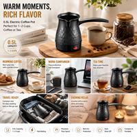 Cafetière électrique turque 0,5 L, noir brillant, Cezve Ibrik, design facetté, prise EU, cafetière traditionnelle, cuisine