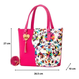 Bolso Tote de Yute para Mujer Fana Darcy Fiusha, Estilo Bohemio con Paneles, Bolso de Mano para Compras de Primavera, Asas Color Fucsia con Decoración de Botones - Product Image 4