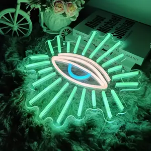 1 pezzo di malocchio insegna al neon, USB alimentato LED brillante verde occhio insegna al neon per la decorazione della parete, segno al neon di Halloween