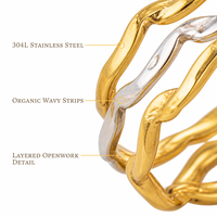 Bague chaîne tressée bicolore tendance en acier inoxydable durable, ajustable et ouverte, pour filles, accessoires décontractés et de bureau