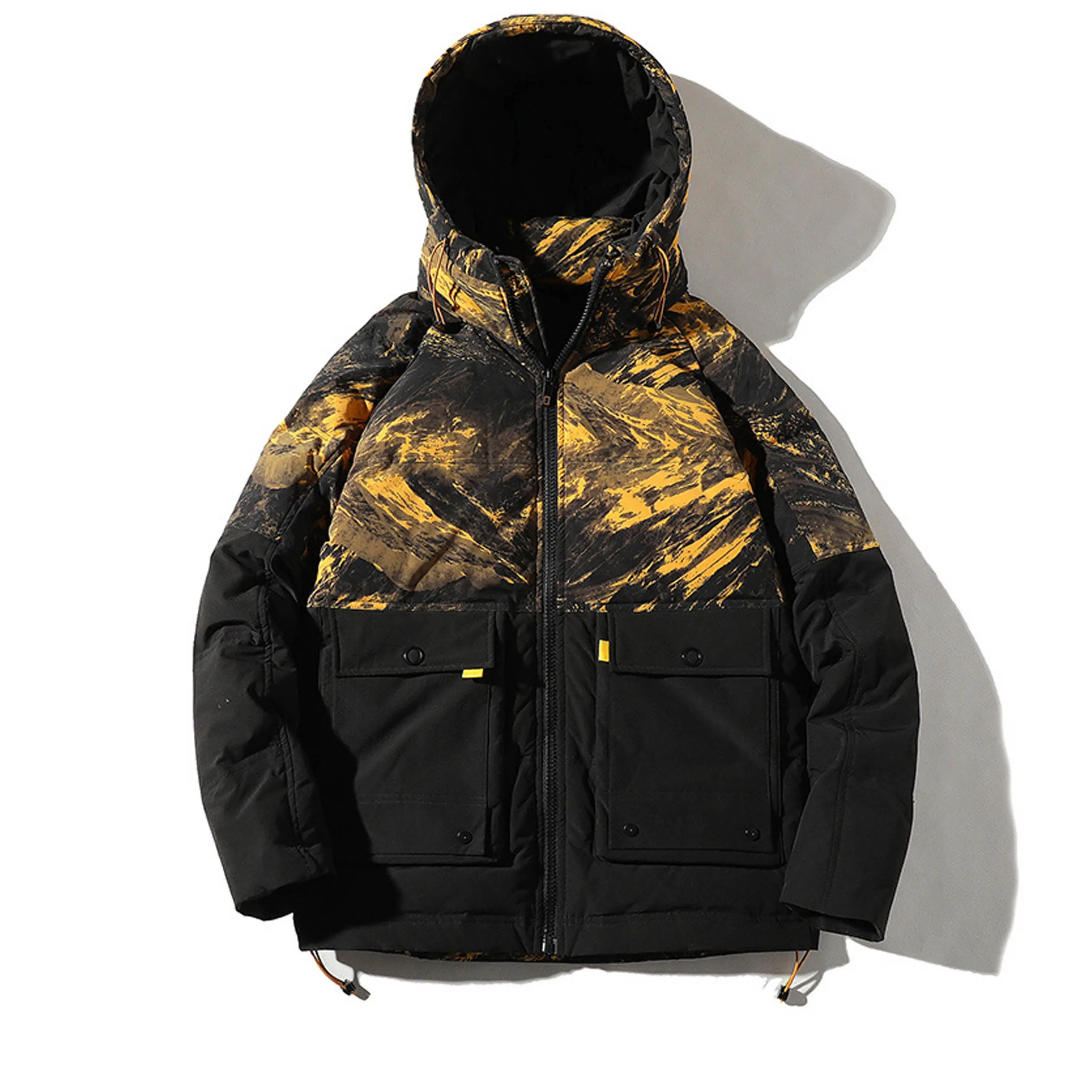 Toptan kış sıcaklık ceket camo açık yastıklı kapüşonlu ceket